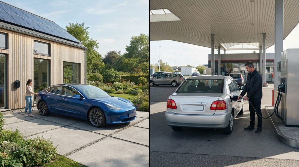 Side-by-side comparison lifestyle photograph: left side show