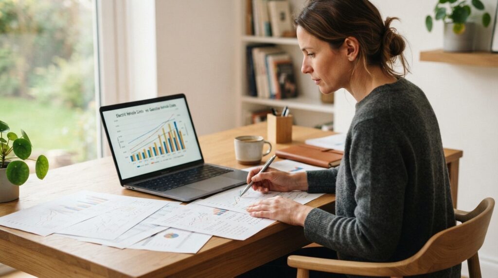 Close-up realistic photograph of a person reviewing financia