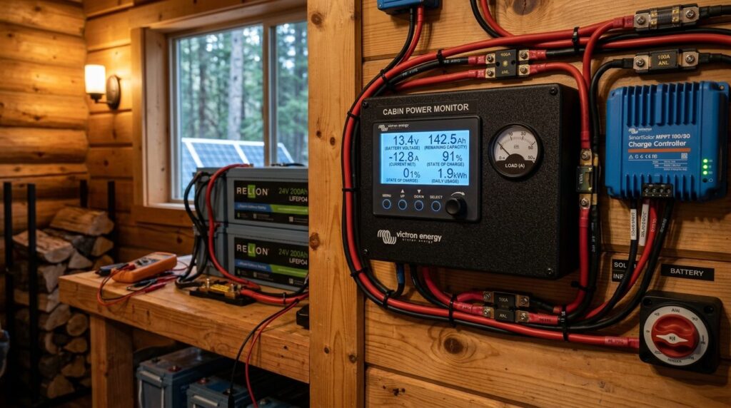 Detailed shot of an amp-hour meter and battery monitoring sy