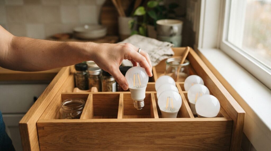 Close-up overhead shot of a homeowners hand selecting an en